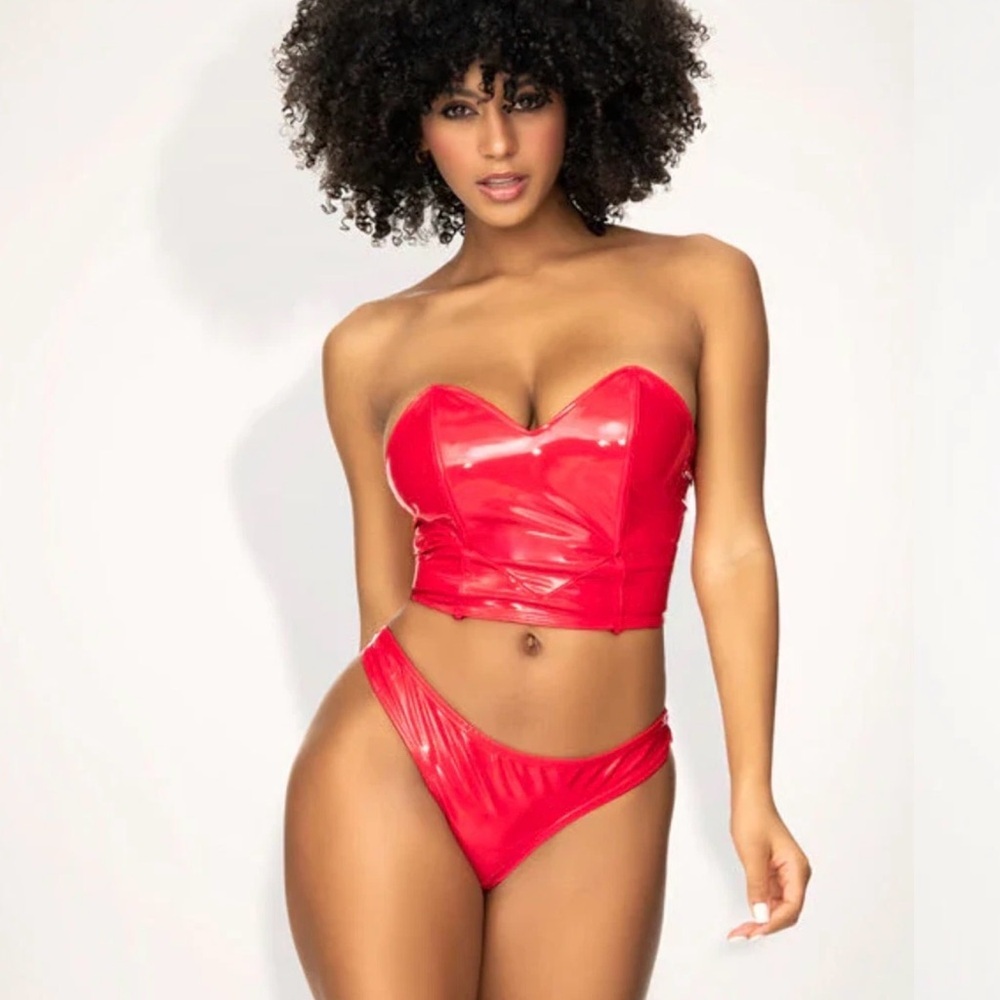 Mapale Red Strapless Vinyl Corset Top Size M